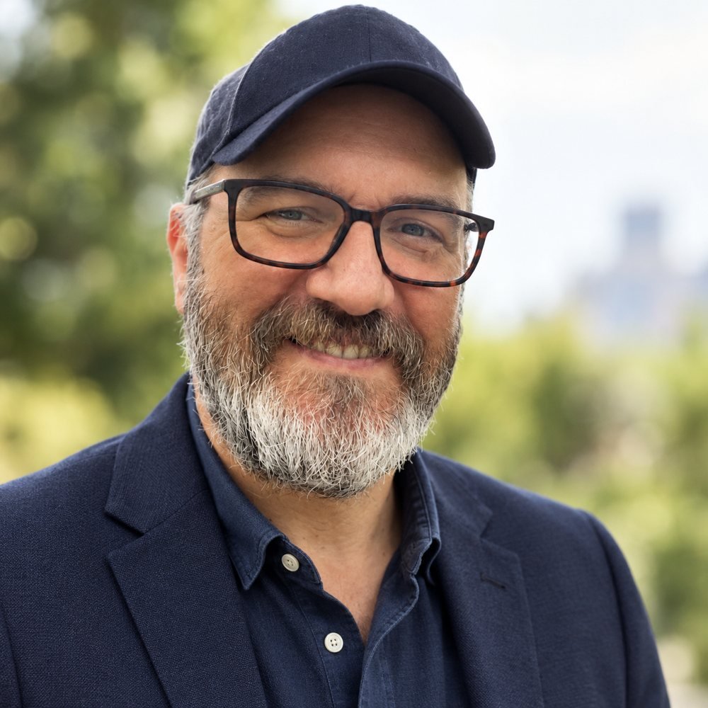 Andy Sutton, smiling, in a navy cap and jacket