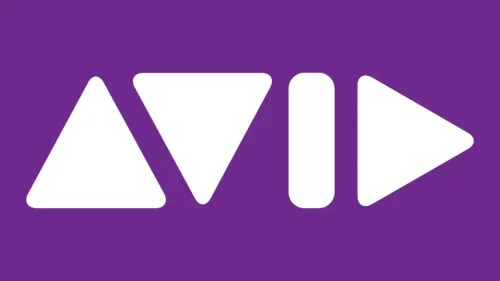 The Avid logo, white on purple