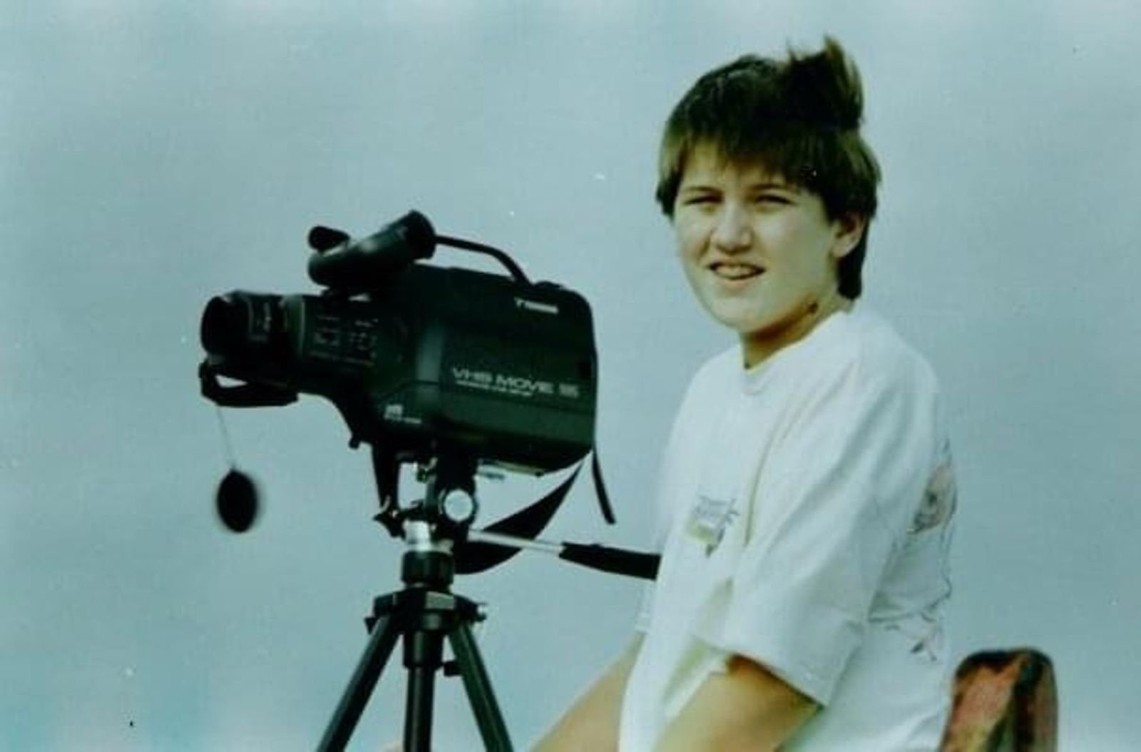Andy at fourteen with a VHS camcorder on a tripod