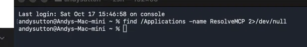 Terminal: the search for Blackmagic's connector runs and comes back with nothing